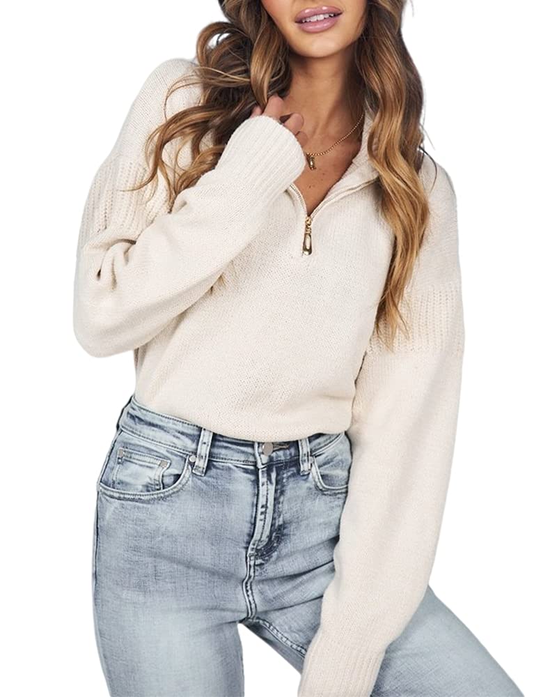 Womens Pullover Sweaters Long Sleeve Zip up Knit Oversized Casual Sweater Tops