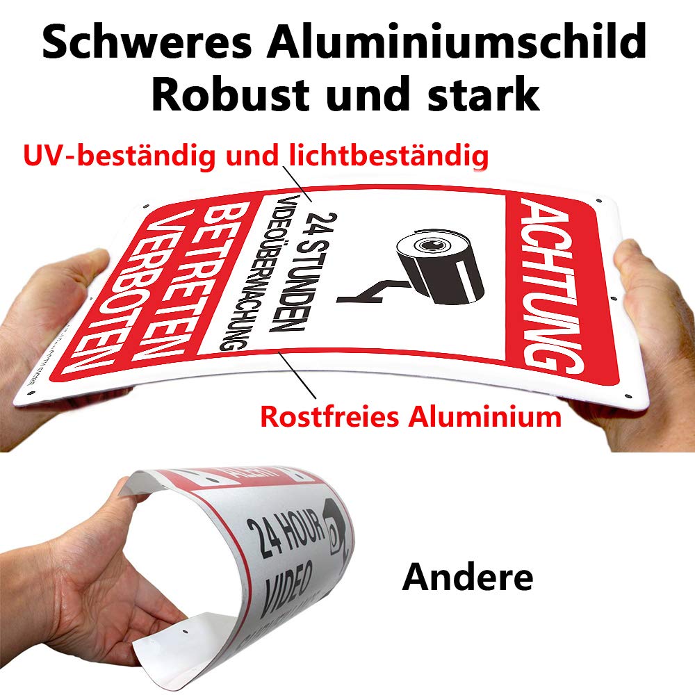 Videoüberwachungsschild Zweisprachig – „Warnung: Dieser Bereich Wird überwacht“, Aluminium, 25,4x17,8 Cm