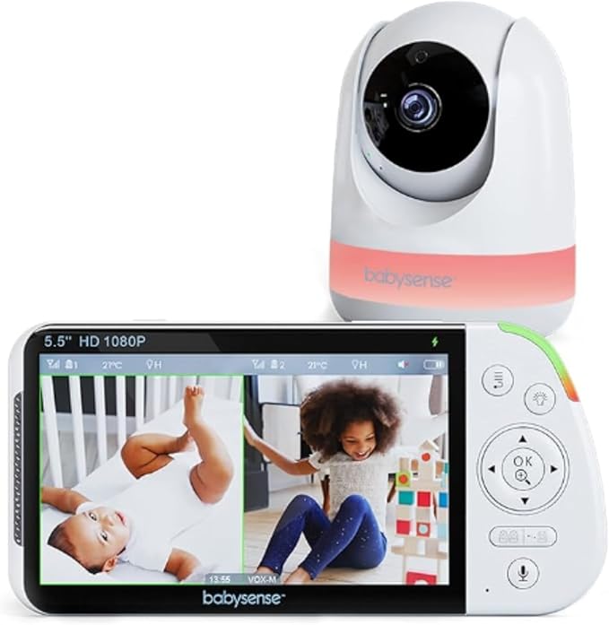 1080p Full HD Split-Screen Baby Monitor Video, Baby Monitor Con Camera e Audio, Luce Notturna RGB, Portata 300m, Audio Bidirezionale