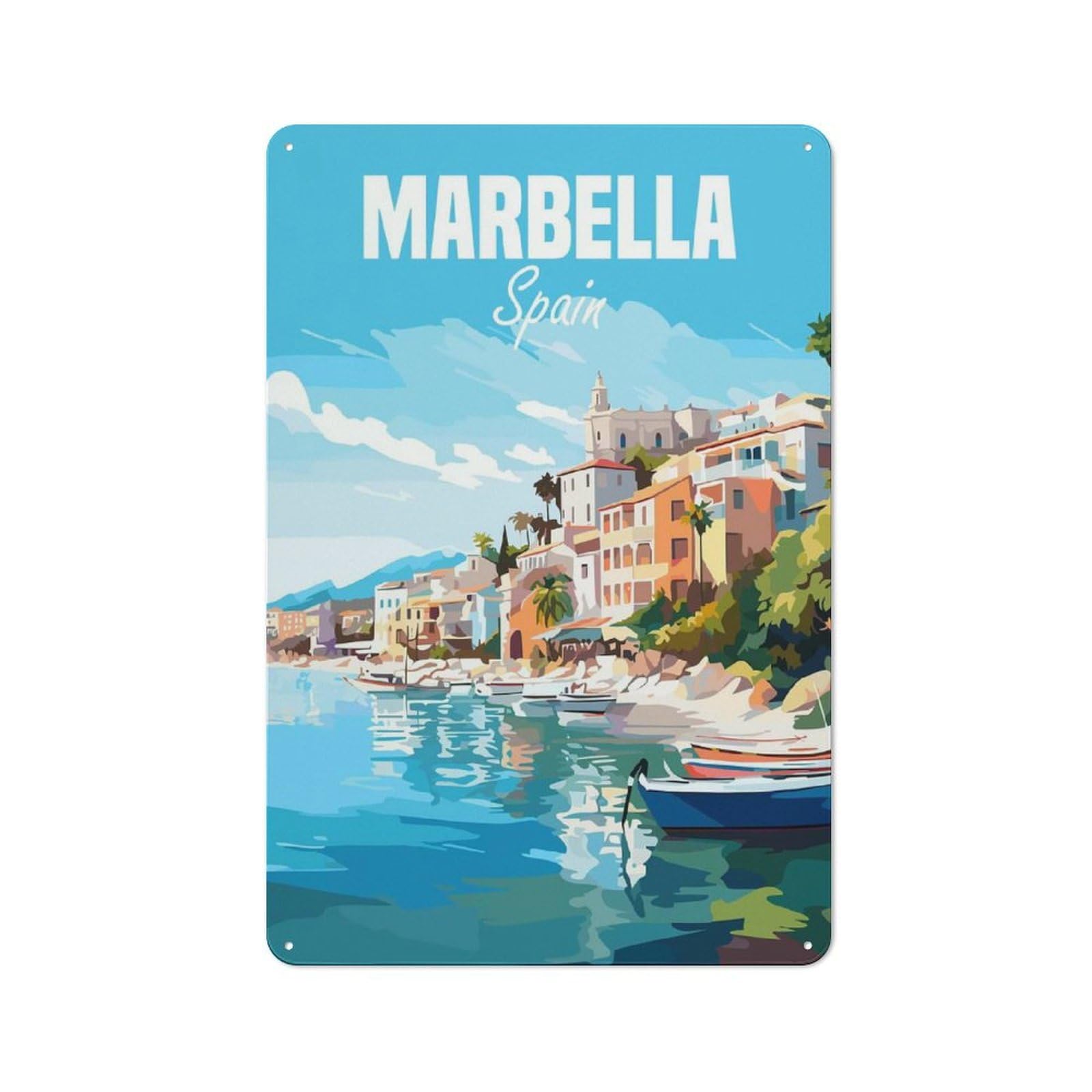 Junmoney Marbella Spain Travel Retro Tin Sign 30X20cm Featuring For Workshop Wall, Gift For Makers And Diy Enthusiasts During The Christmas Season