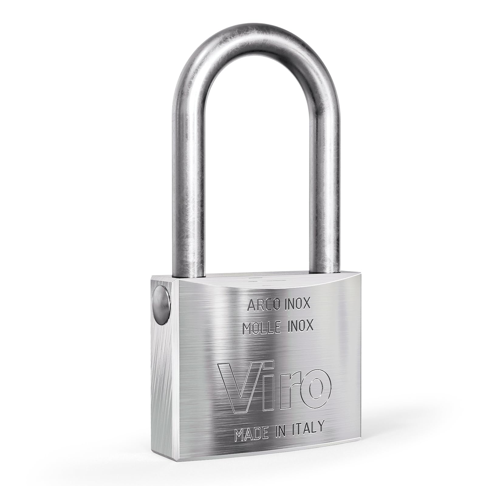 Viro | Mare, Lucchetto, Resistente alla Corrosione, Base in Ottone 50 mm, Arco Lungo in Acciaio Inox, Chiusura a Scatto