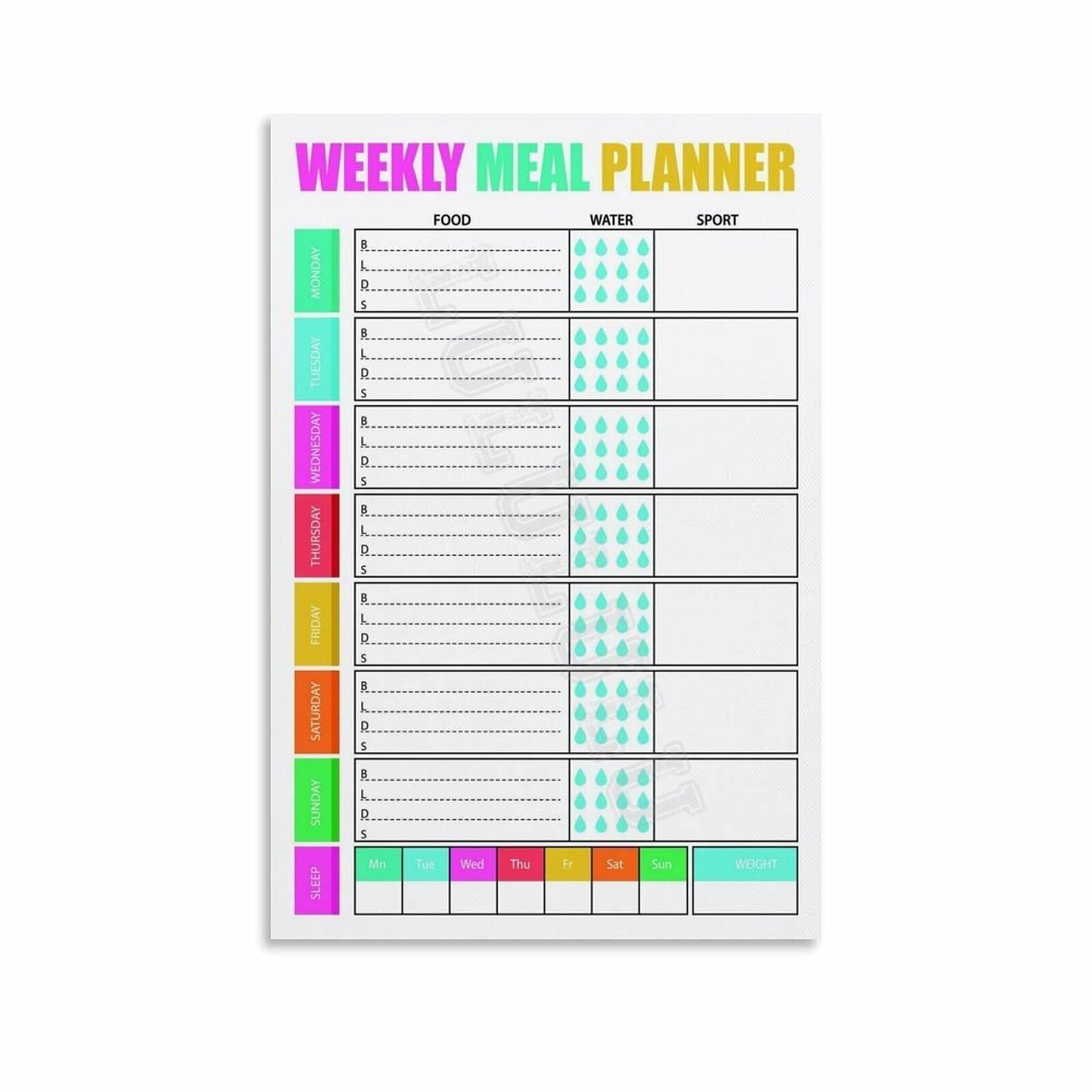 PKNVKZIDK Healthy Eating Weekly Meal Plan Poster Nutrition Chart for Kitchen Decor Home Office and Meal Planning Schedule Framed,16x24inch(40x60cm)