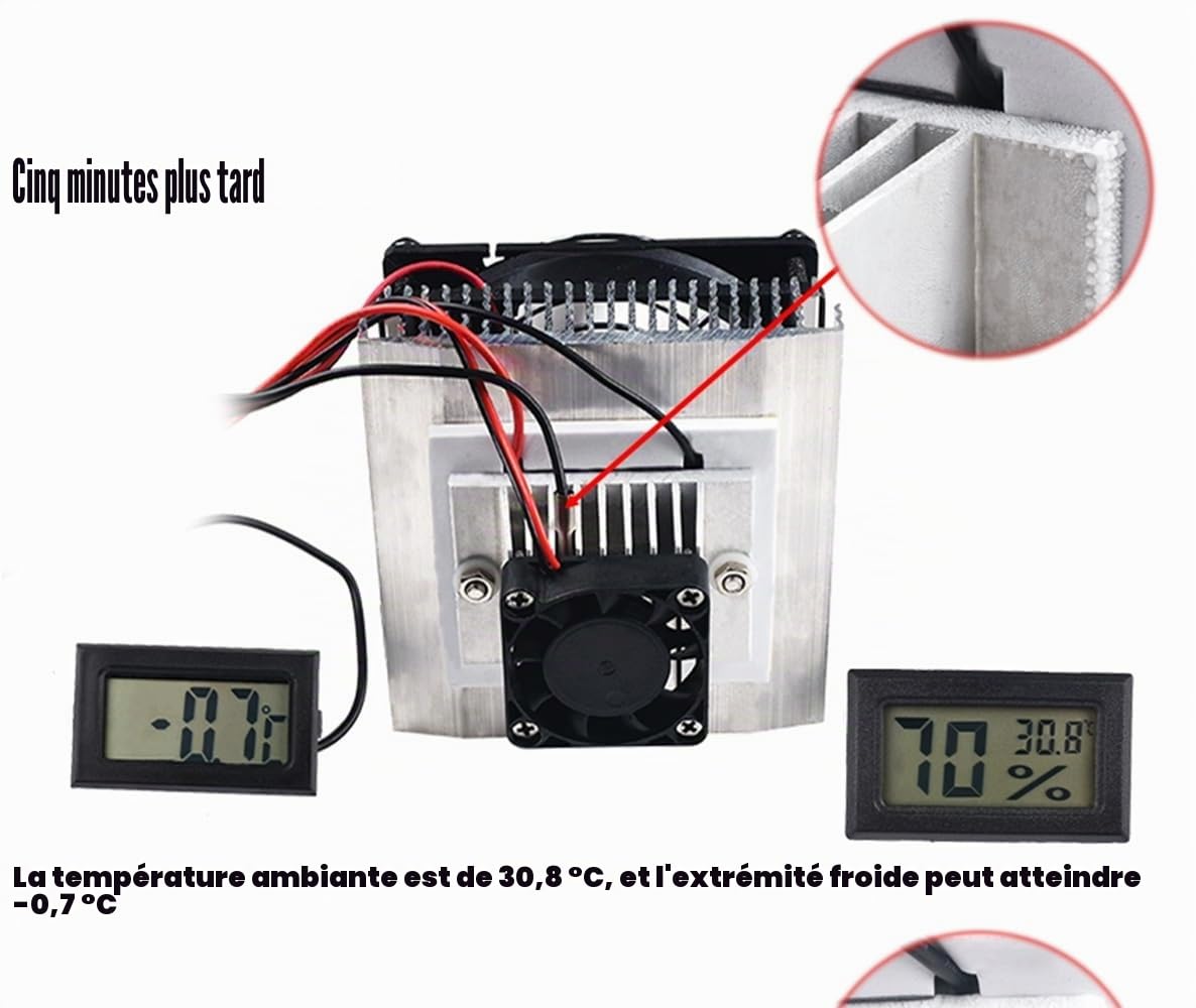 Mini climatiseur thermoélectrique Peltier DC 12 V avec dissipateur de chaleur + interrupteur d'alimentation 12 V 78 W + thermomètre avec sonde