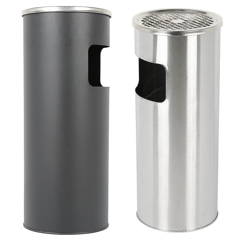 Cubo de basura para cocina, cenicero de acero inoxidable, para hotel, jardín, exterior, 25 x 25 x 60 cm, color negro