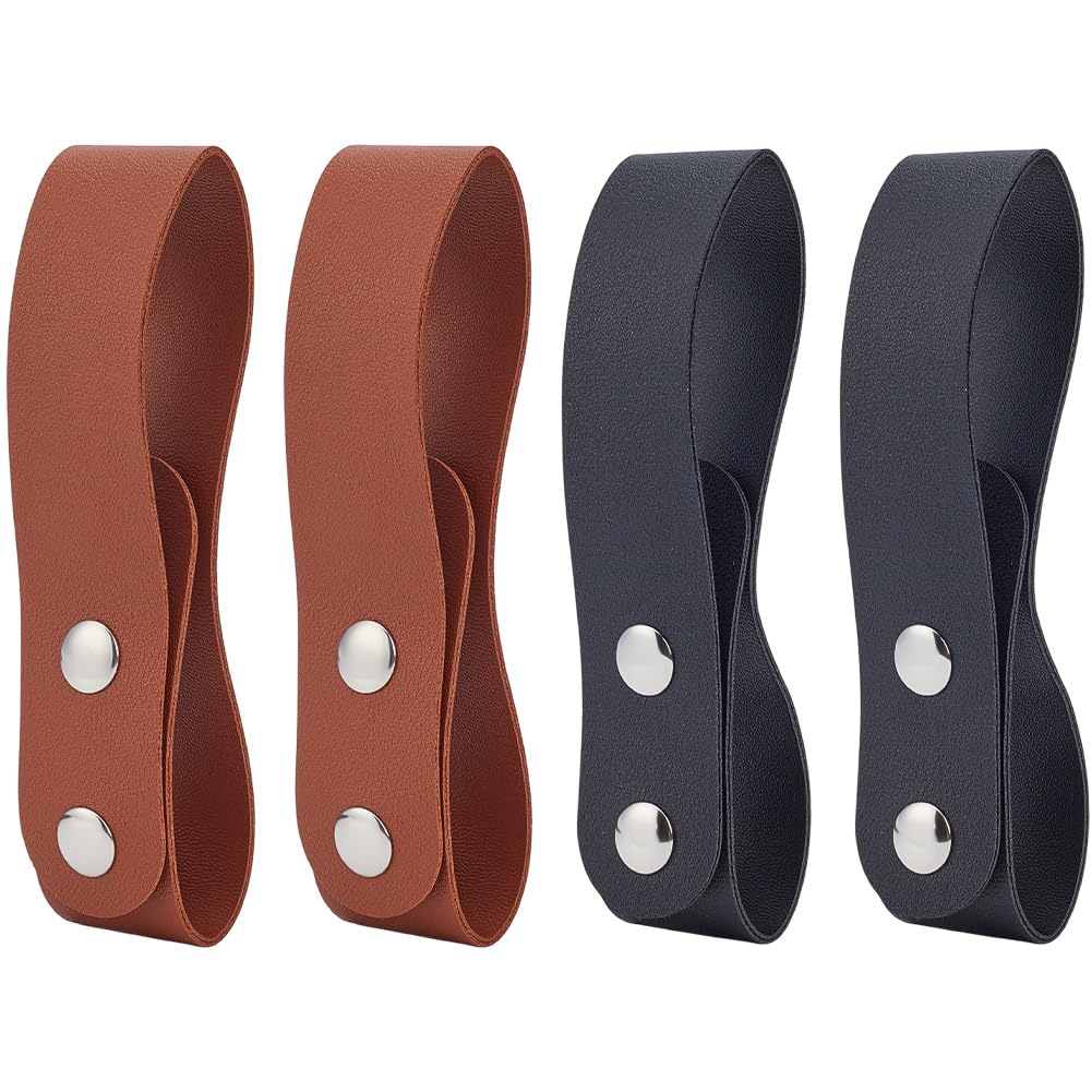 WEBEEDY 4 Pcs Adjustable Leather Whip Holsters, BLack & Brown Cowboy Belt Whip Holder Bullwhip Holsters Belt Loop for for Lasso Rope Bullwhip Costume Accessory Cowboy Decor Unique Gift