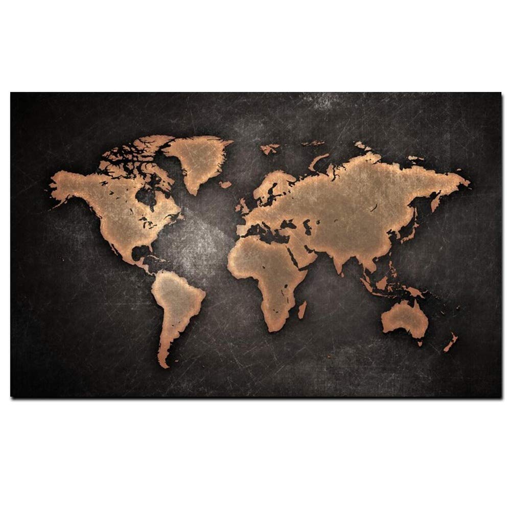 Carte du monde peinte noir art mural abstrait 3D toile décoration maison sans cadre 60x90
