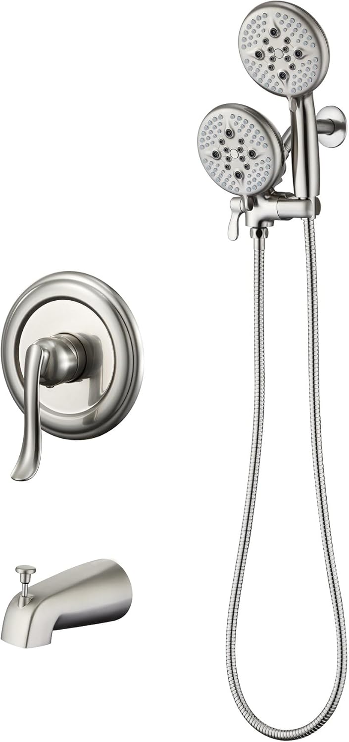 ELLO&ALLO Brushed Nickel Shower Faucet Set with Tub Spout, Single Handle Tub and Shower Faucet Combo Set (Valve Included)