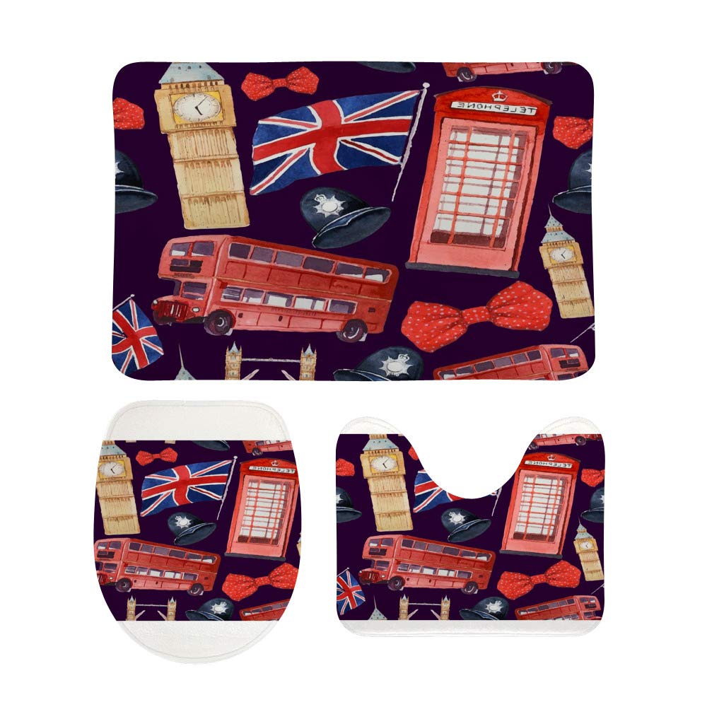 Tapis de salle de bain aquarelle Londres et contour U pour une ambiance British lavable