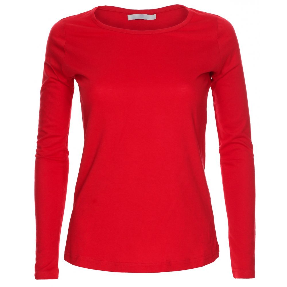Missloved Ladies Womens Plain Long Sleeve Round Neck Top , Red, 16 - 18
