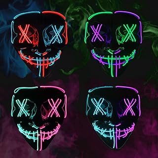 [4 PACK] Halloween Mask LED Mask ,Purge Mask Scary Mask Halloween LED Light Up Mask for Kids Men Women Masquerade Carnival Cosplay Costume