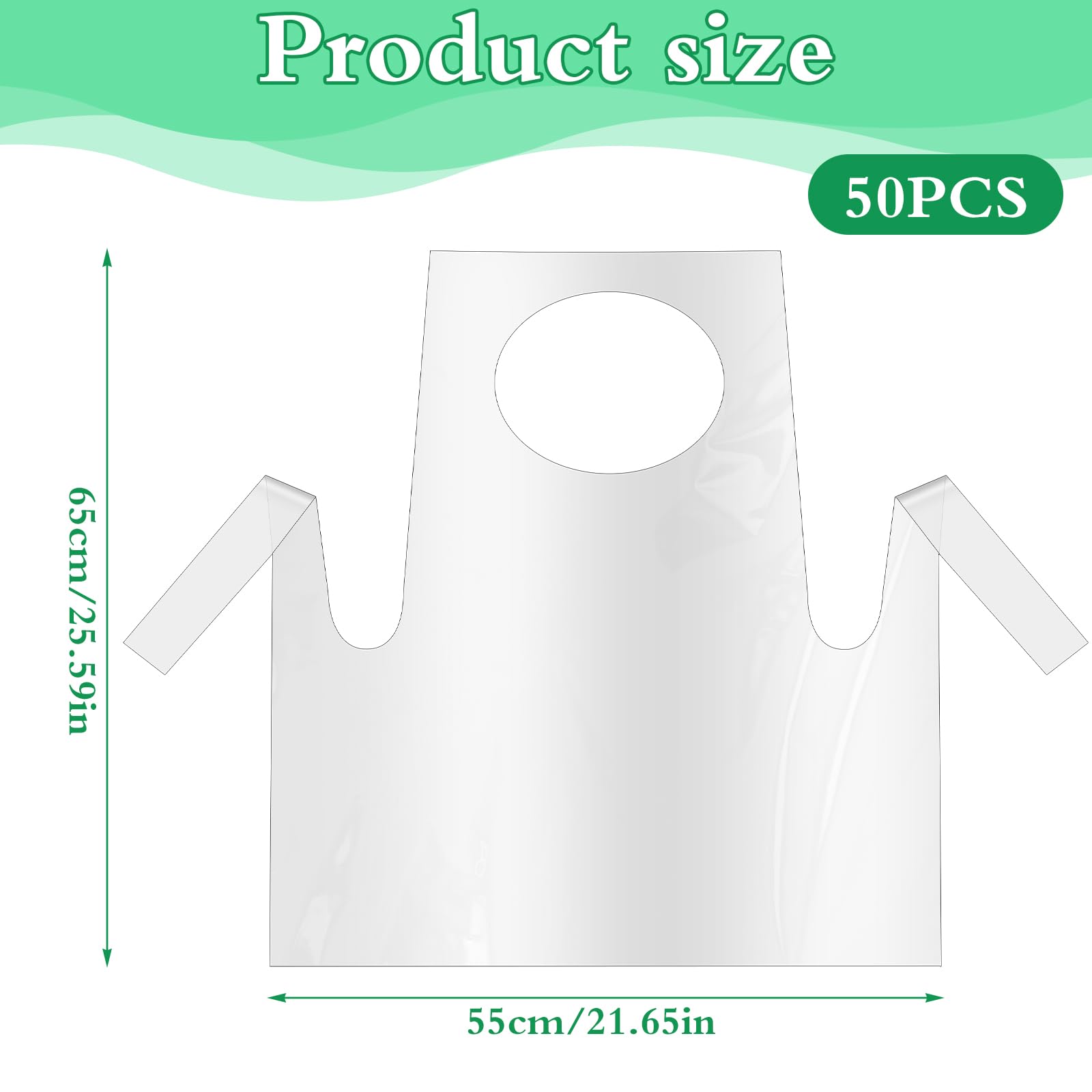Nogeqi 50 sztuk fartuchów dla dzieci, jednorazowe fartuchy plastikowe, jednorazowe, plastikowe, 55 x 65 cm, wodoodporne, jednorazowe fartuchy Pe przezroczyste do gotowania, czyszczenia, malowania