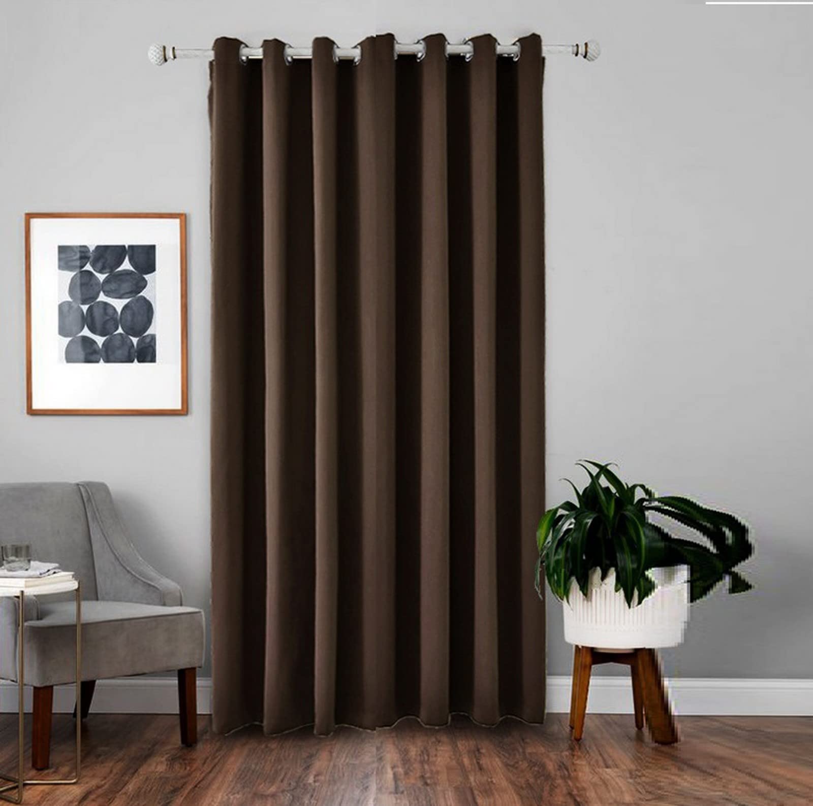 A.Monamour Rideau Occultant Rideau Thermique Isolant à Oeillets Solid Rideau de Porte Décoration de Fenêtre pour Chambre Salon 1 Panneau café foncé