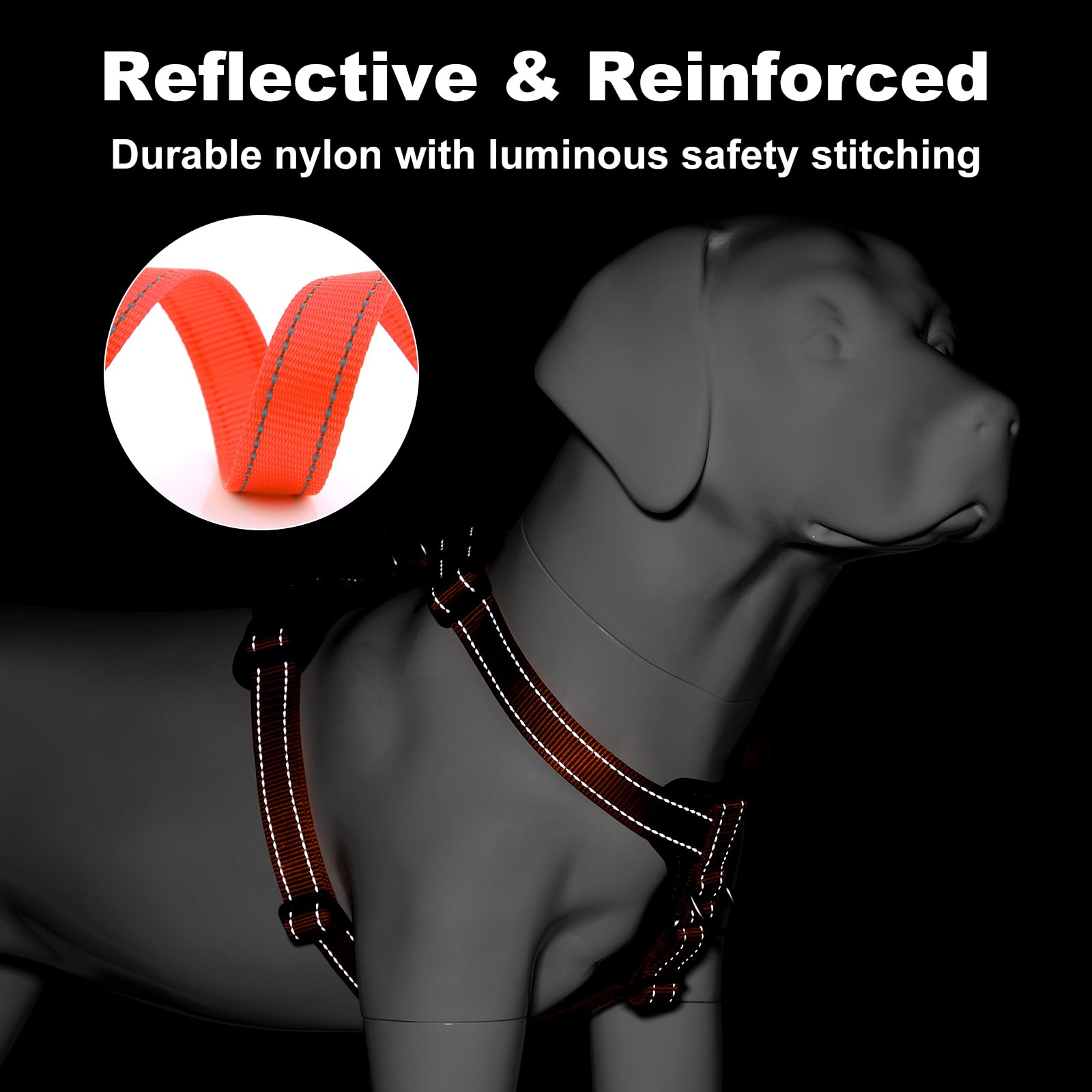 Plutus Pet Adjustable No Pull Dog Harness with Leather Accents, Heavy Duty Reflective Nylon Vest for Training Hiking - Image 4
