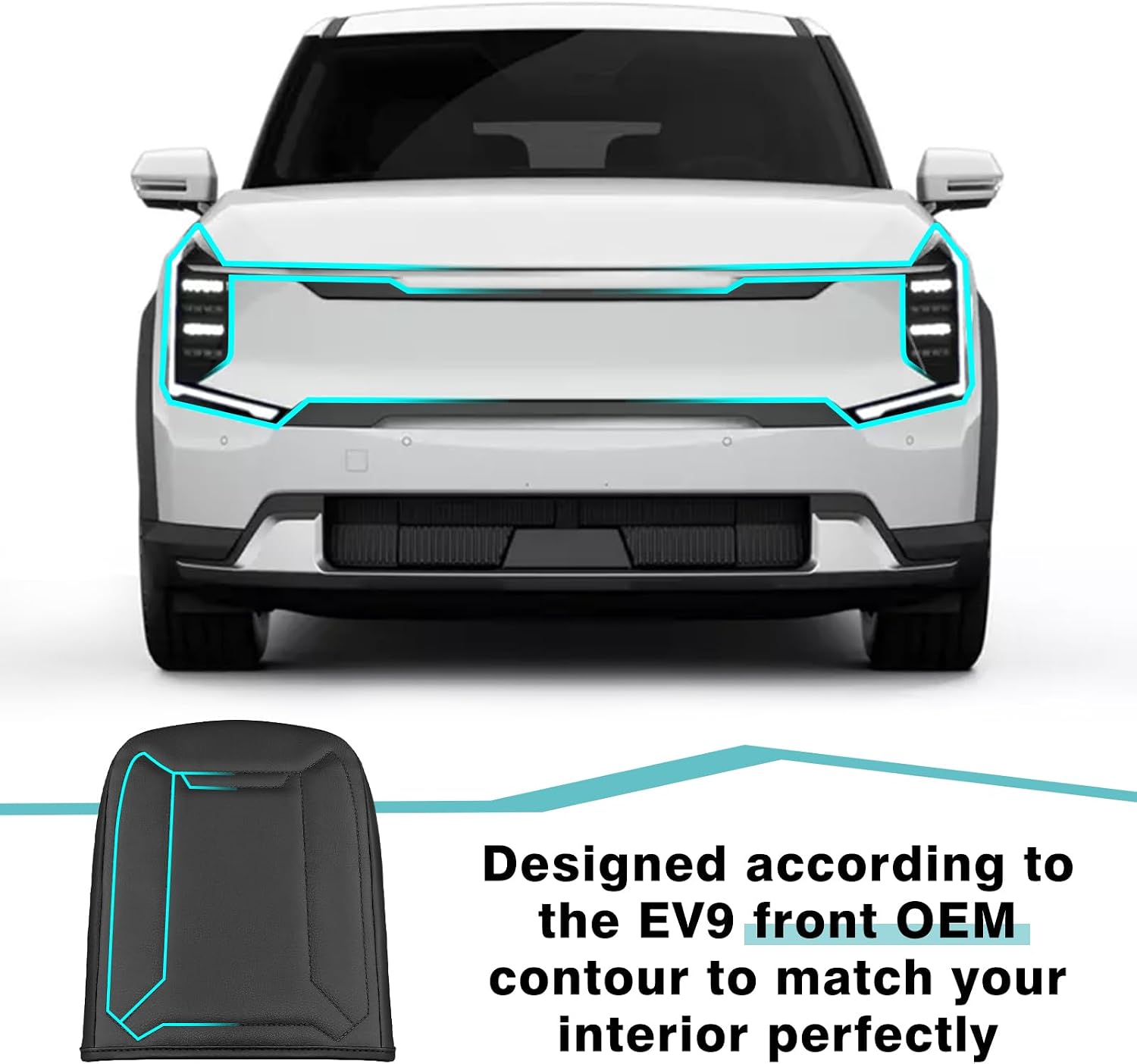 BestEvMod Center Console Armrest Pad Cover Compatible with Kia EV9 2024 2025 2026 Accessories Extra Soft Microfiber Leather Protector Seat Armrest Cover (Black/Black Stiching)