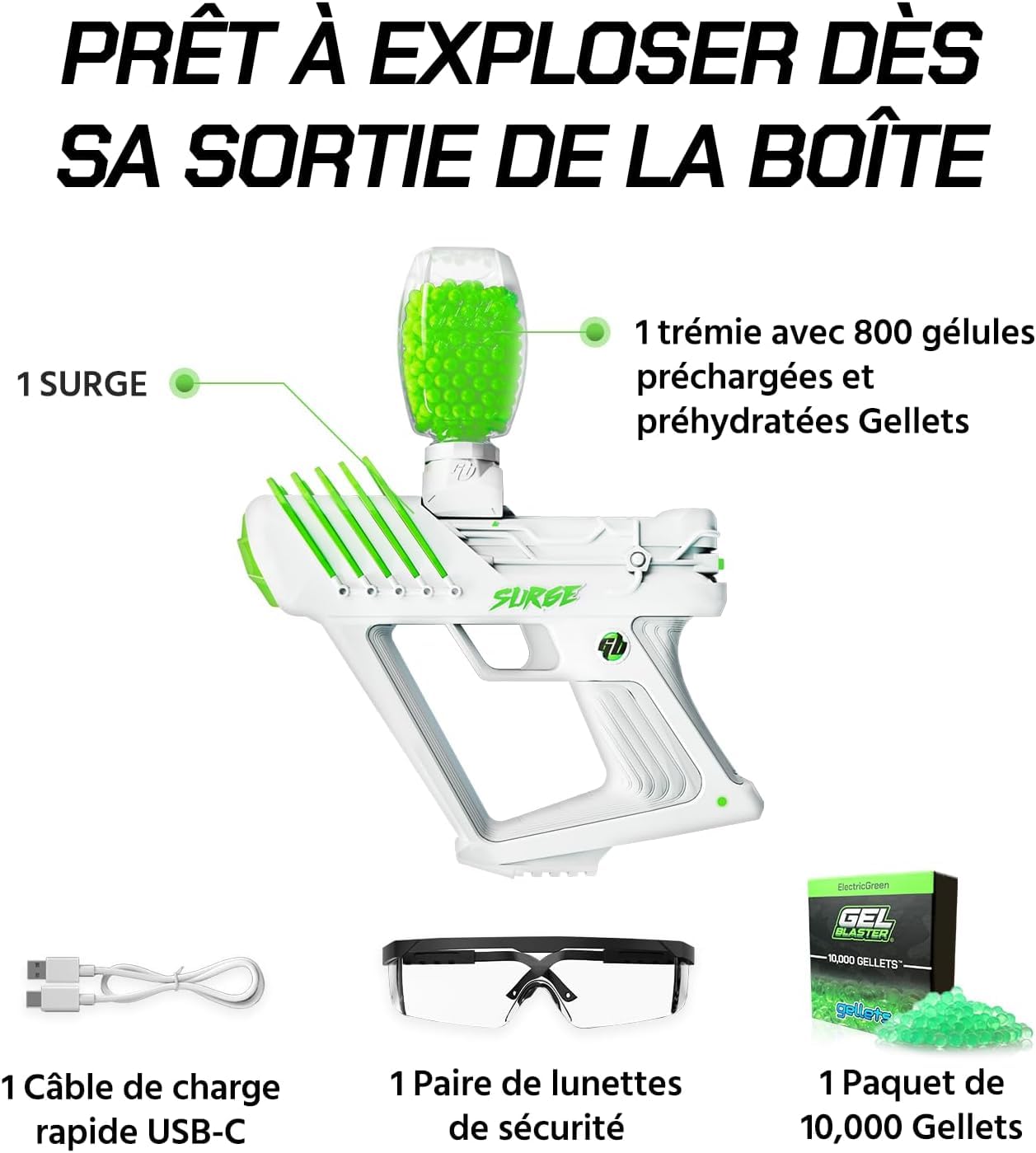 Gel Blaster The Original Surge - Blaster à Billes de Gel Haute Performance | Modes Semi-et Automatique | 10 K de Tours, portée de 30 mètres | Autonomie de la Batterie de 4 Heures | À partir de 14 Ans