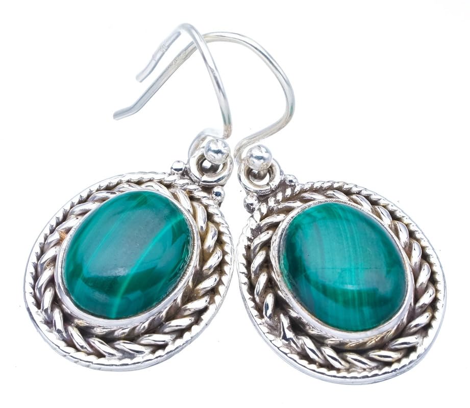 Boucles d'oreilles malachite argent 925 anti-allergie fait main 3.18cm