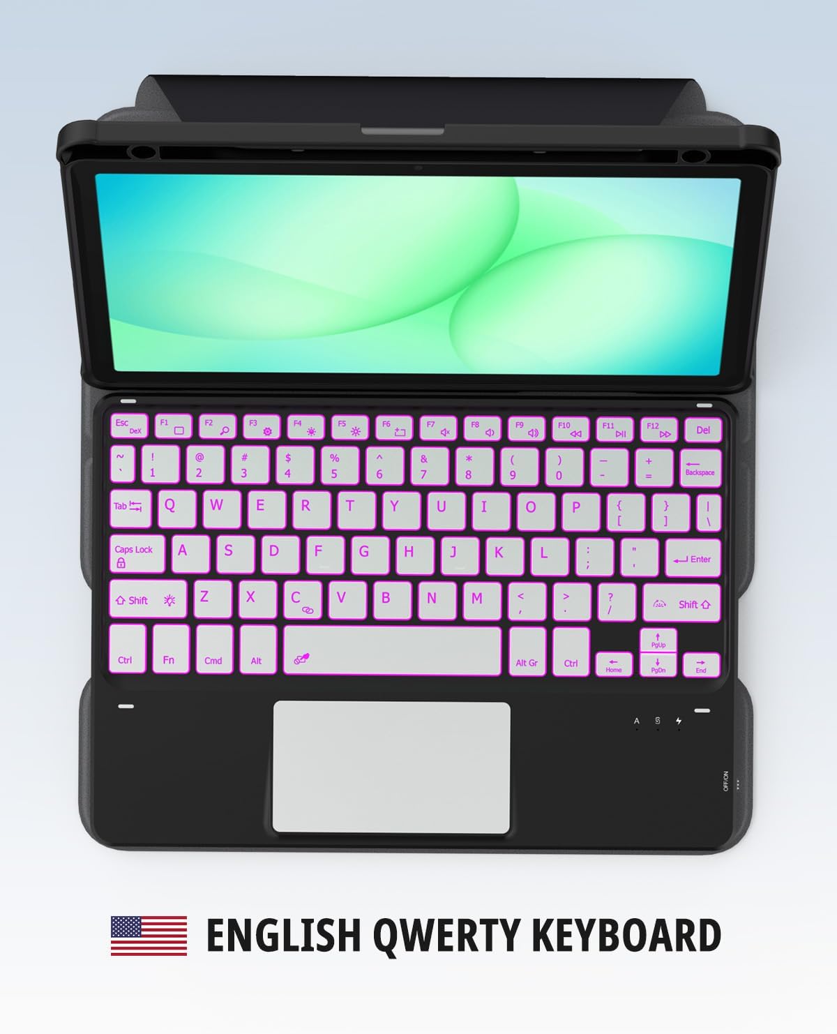 CACOE Rotating Keyboard Case for Samsung Galaxy Tab A11 Plus / A9 Plus 2025/2023 11 inch with Touchpad, 7-Color Backlight, Detachable Wireless Keyboard, 360° Rotation with Stand Function, Black