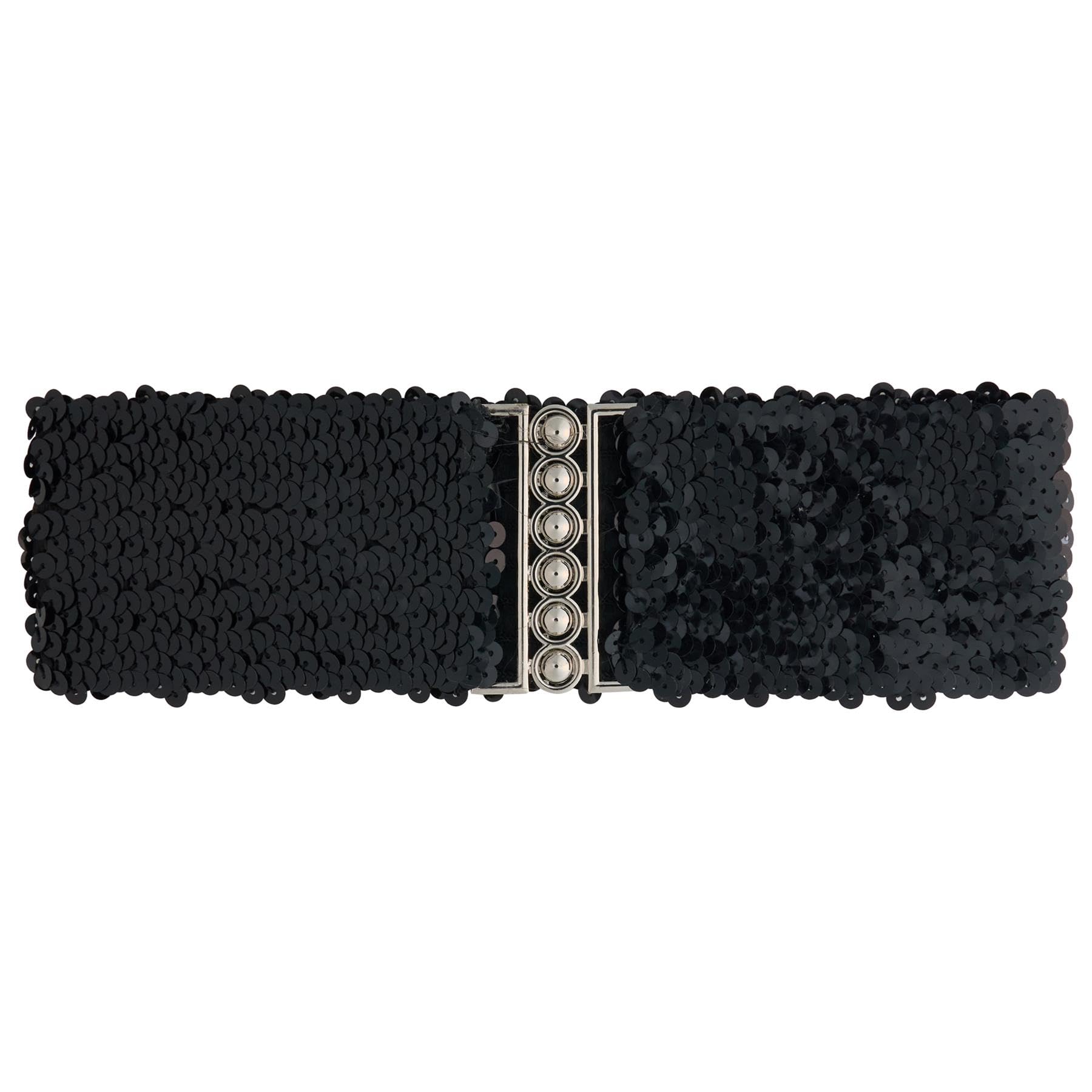 Ro Rox Sequin Stretch Belt - Sparkly Elastic Waist Belt for Dresses & Outfits, Black, L-XL