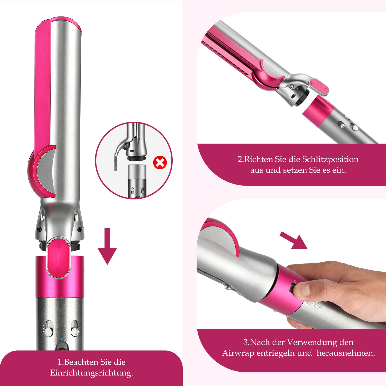 Haarglätter-Aufsatz für Dyson Airwrap, Kompatibel mit HS01/HS05/HS08, Airflow Technologie ohne Heizplatten, Gleichzeitiges Trocknen und Glätten mit Luftstrom, Reduziert Hitzeschäden, Fuchsia
