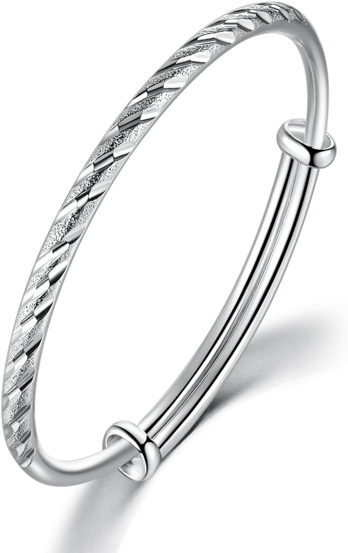 Silver Bracelet 999 Fine Jewellery Sterling Silver Bangles Size Adjustable Lady Women Jewelry Box (Type 2)
