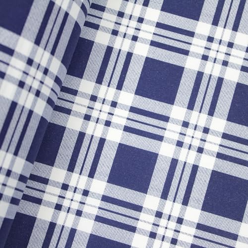 TELA POPELÍN DE ALGODÓN 100% HIERBAS A CUADROS NÁUTICOS TARTÁN EN TONOS DE AZUL Y BLANCO, ANCHO 150cm (AZUL, 1 METRO)