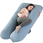 Amagoing Cooling Pregnancy Pillow for Sleeping, U Shaped Maternity Full Body Pillow for Women with Hip, Leg, Back Pain Support, Removable Cooling Cover Included (Light Blue)