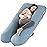 Amagoing Cooling Pregnancy Pillow for Sleeping, U Shaped Maternity Full Body Pillow for Women with Hip, Leg, Back Pain Support, Removable Cooling Cover Included (Light Blue)