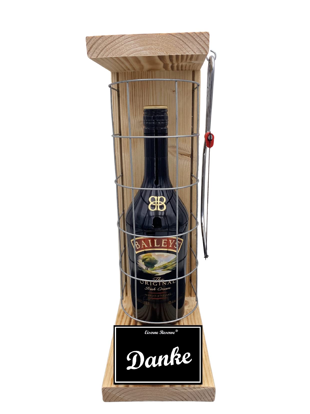 Eiserne Reserve Geschenk Dankeschön Geschenk Danke Baileys Geschenk Set Gitterkäfig incl. Notsäge Text s/w Danke Likör (1 x 0.7 l)