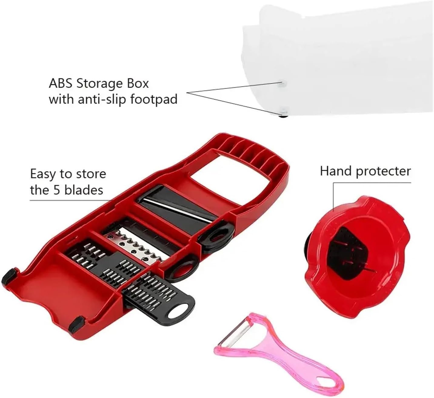 Multi-Function 6-Blade Vegetable Mandoline Slicer - Kitchen Gadget Set With Fruit Cutter & Grater
