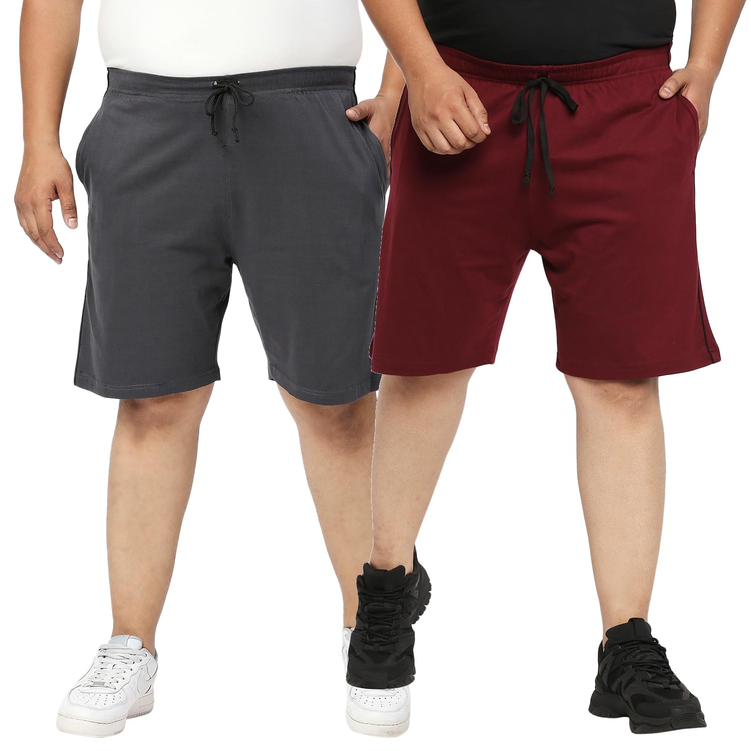 Mens Plus Size Shorts Pack of 2 - Maroon Dark Grey-image-20