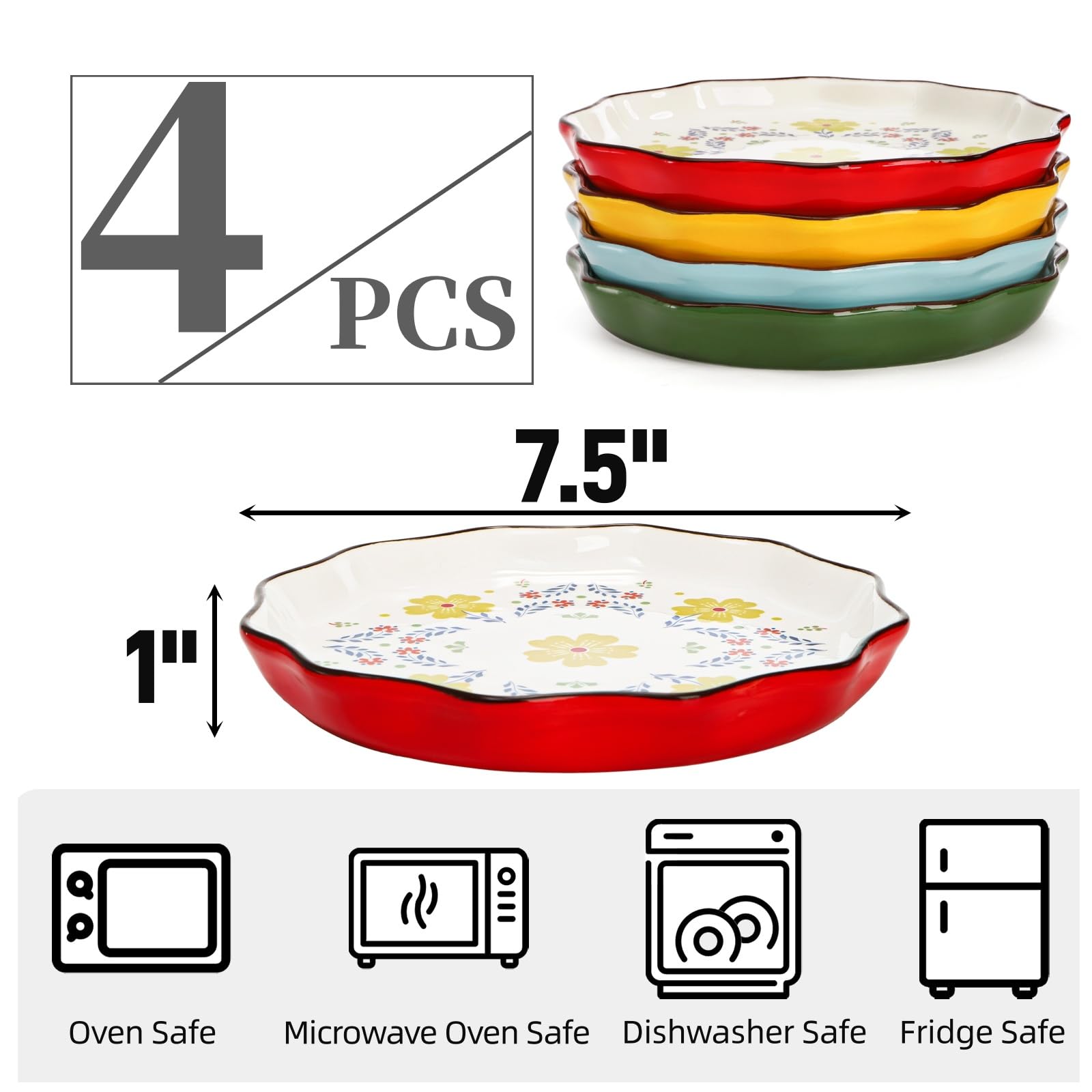Amazon.com | Pumtus 4 Pack Ceramic Dessert Plates, 7.5 Inch Small