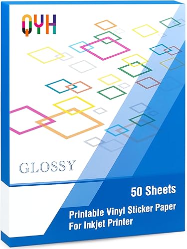 QYH Papel adhesivo de vinilo imprimible para impresora de inyección de tinta, 50 hojas, etiquetas transparentes para Cricut de 8.5 x 11 pulgadas,