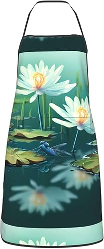 Miniatura 8 de Unisex Apron With Pocket, Dragonfly With Water Lily Chef Apron For Cooking, Bbq & Crafts, Spillproof Kitchen Protection Bib With Large Utility