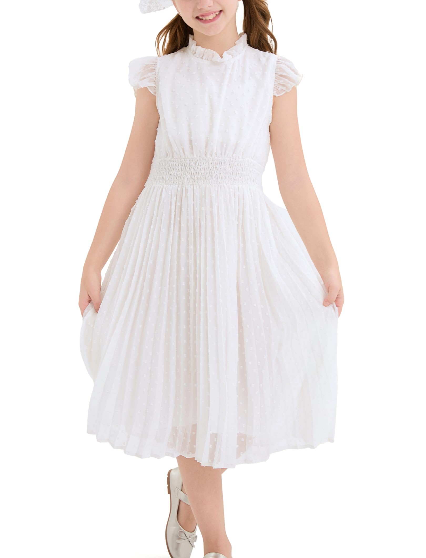 PATPAT Girls Casual Ruffle Sleeves Dresses A-line Elegant Midi Party Dress 5-14 Years