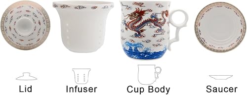 Miniatura 3 de Taza de té de porcelana con tapa de infusor y juegos de platillos – Taza de café de cerámica china Jingdezhen Taza de té de hoja suelta Sistema de