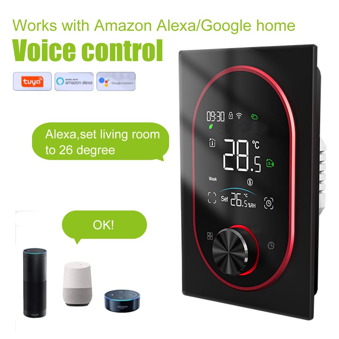 WiFi Smart Knob Termostat ogrzewania kotła gazowego, programowalny regulator temperatury WiFi, kompatybilny z aplikacją Tuya Alexa i Google Home, termostat pokojowy do kotła kombinowanego