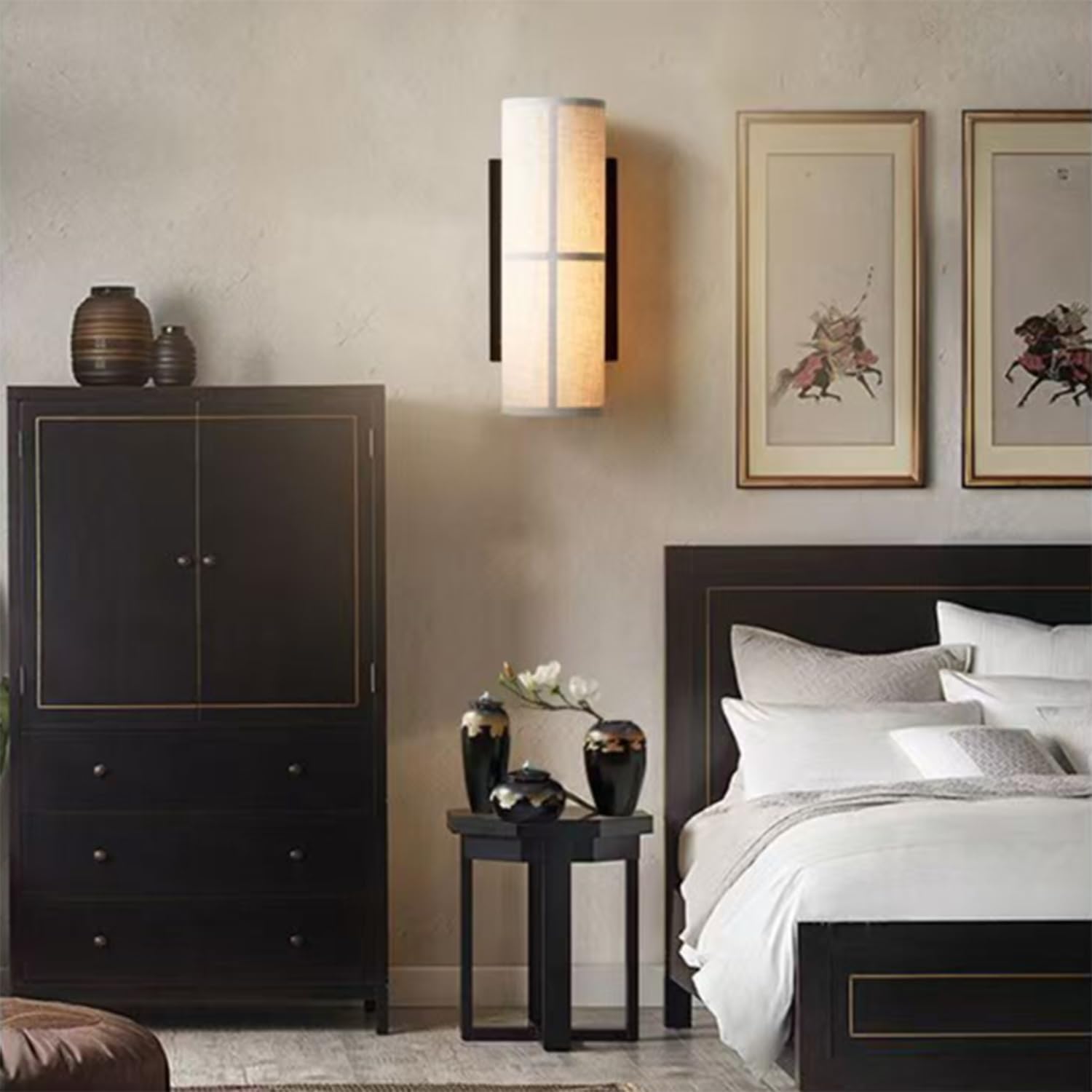 OOWOKS E27 Vintage Wandlampe mit Stecker und Schalter Innen Wandleuchte Retro mit Stoffschirm Lampenschirm Nachttischlampe mit Kabel und Stecker Wand Beleuchtung Up Down für Schlafzimmer Wohnzimmer