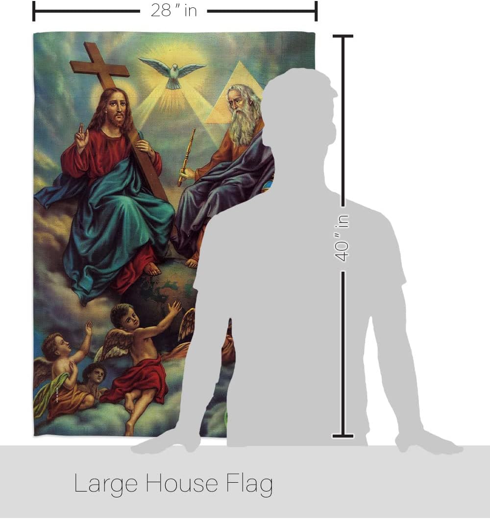 The Holy Trinity House Flag 2 pcs Pack Catholic Gift Home Decor Religious Banner Faith Hope Grace Peace Dove Religion Easter Lawn Porch Outdoor Wall Tapestry Indoor House Banner Small Christian Decoration Made In USA