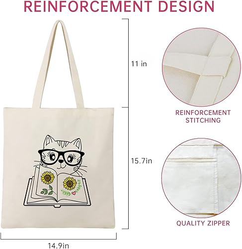 Miniatura 6 de Andeiltech Bolsa de lona para mujer, estética, bonita, para compras, comestibles, reutilizable, con cremallera interior, regalo para mujer