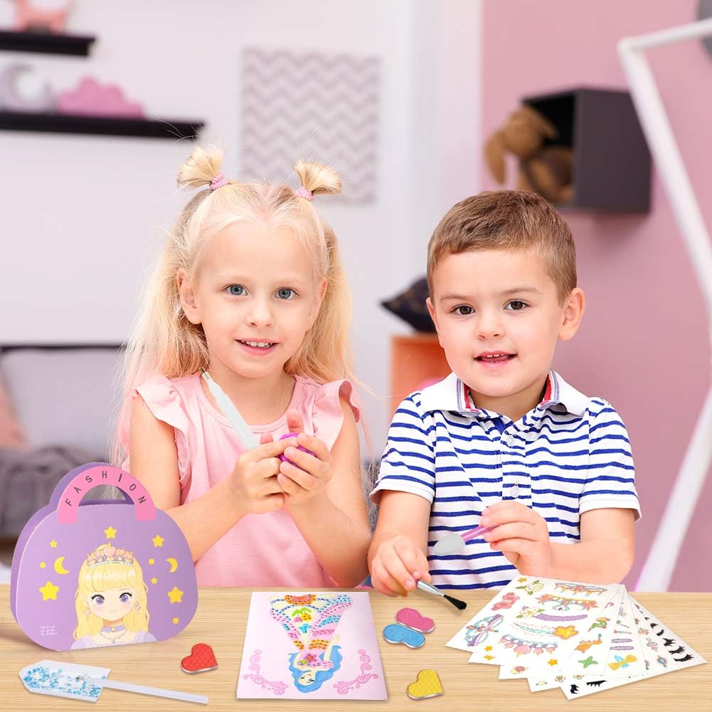 Aomig Naklejka księżniczki 4 w 1, rękodzieło, sukienka księżniczki, naklejka, torba do makijażu dla dzieci, do makijażu, księżniczki, do przebierania się, zabawy na papierze, dla dzieci w wieku od 4