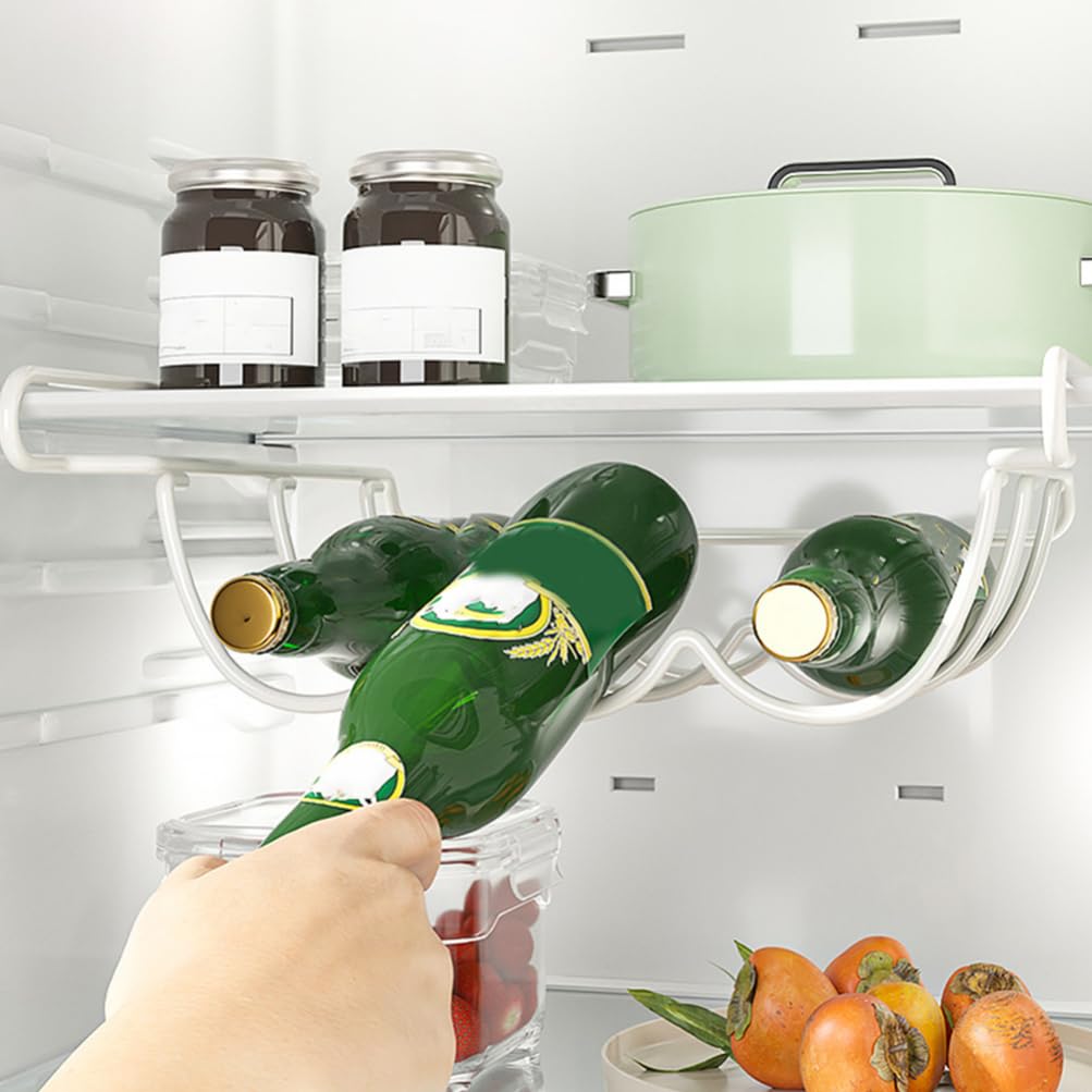 Amosfun Estante Portabotellas para Refrigerador de Hierro Blanco Organizador de Cerveza y Vino, Ahorro de Espacio y Máxima Capacidad en Cocina o Bodega