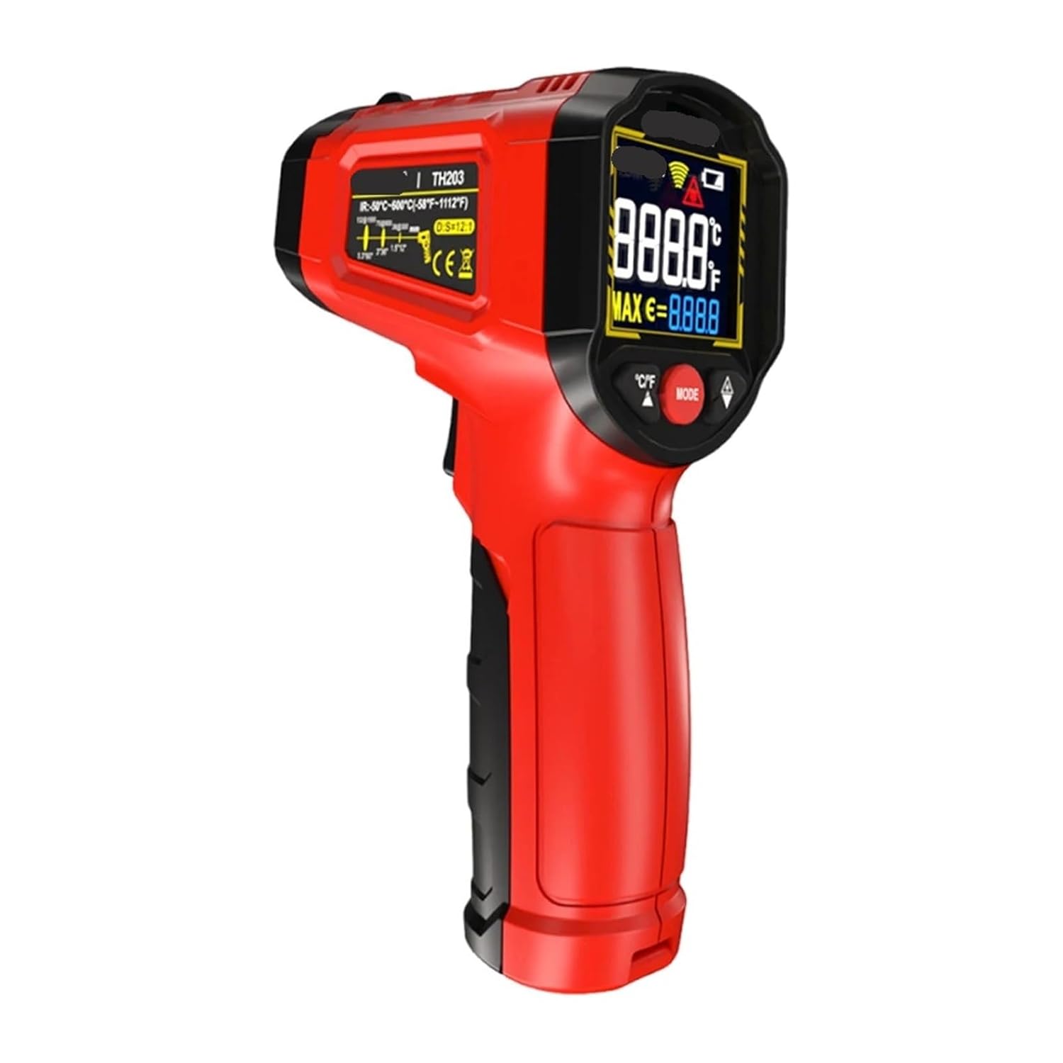 TH203 Digital Infrared Thermometer Smart Industrial -50~600℃ Temperature Meter Non-Contact Pyrometer Tester IR Hygrometer(Red)