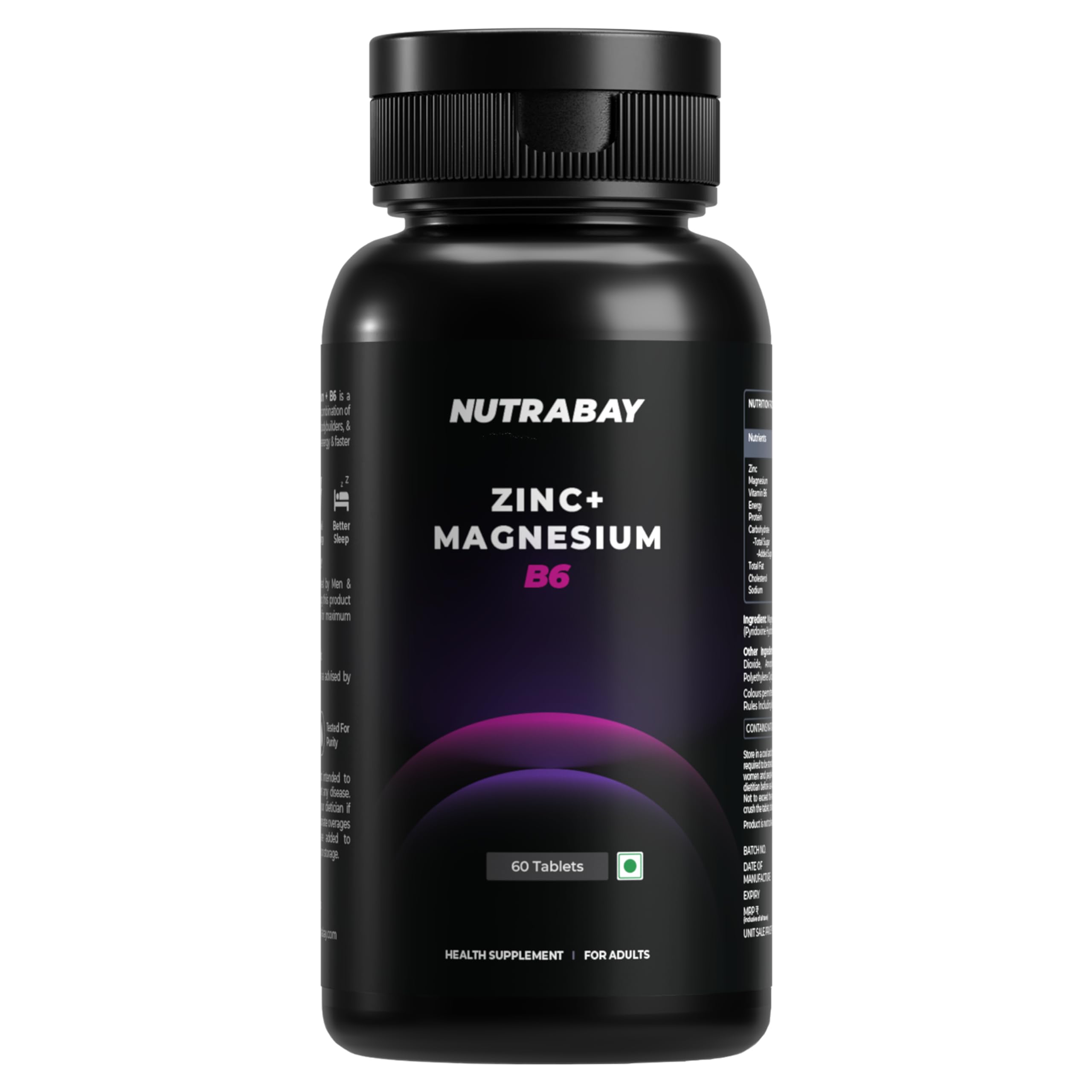 Nutrabay Pro Zinc Magnesium (ZMA) with 100% RDA Zinc, Magnesium Aspartate & Vitamin B6 – Muscle Strength, Recovery, Better Sleep & Anxiety Relief – 60 Veg Tablets | Tested for Purity