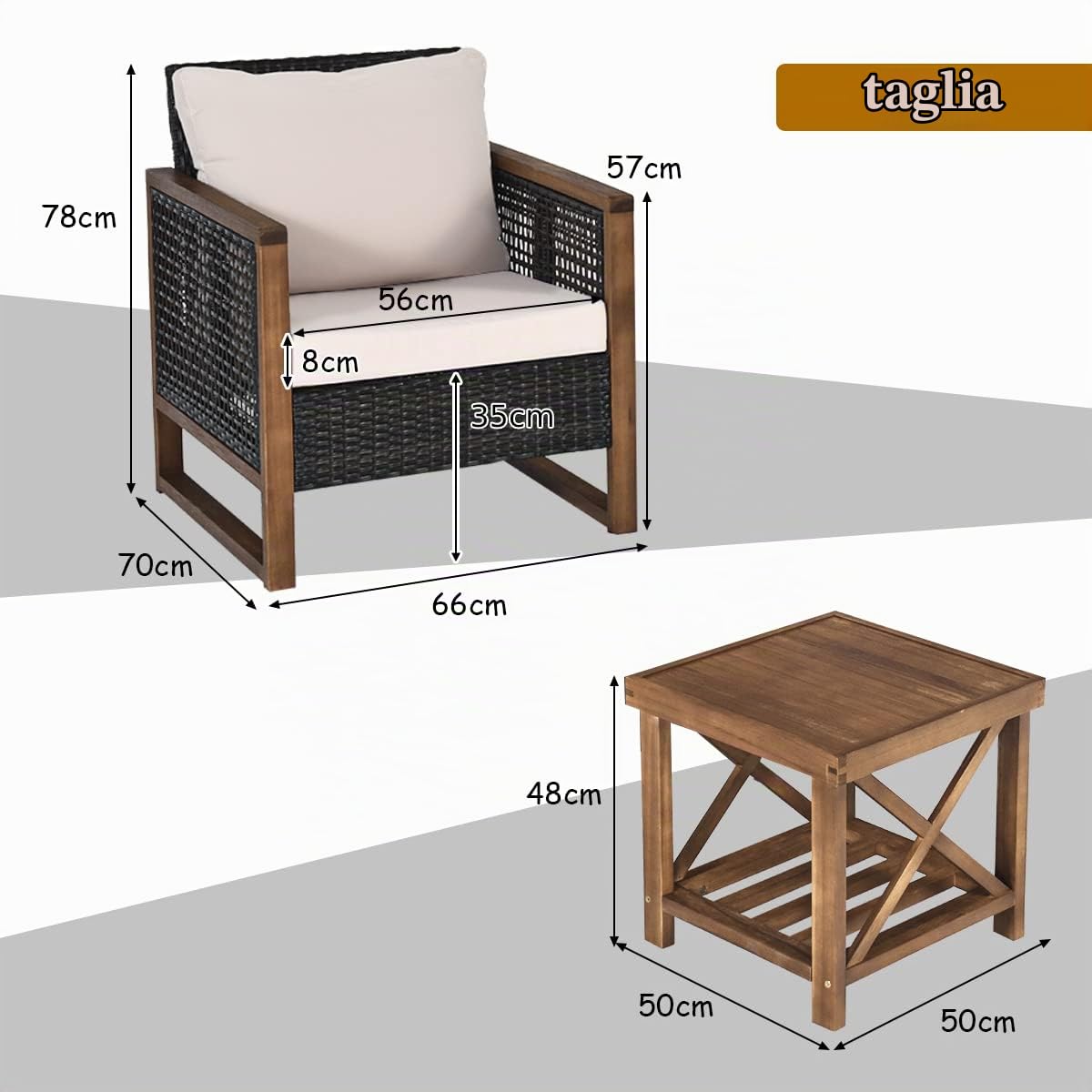 GIANTEX Divano da Giardino 2 Posti in Rattan con Cuscino Arancia | Set da Esterno con Tavolino, Divano da Cortile Marrone Sfumato, 115 x 64 x 80 cm