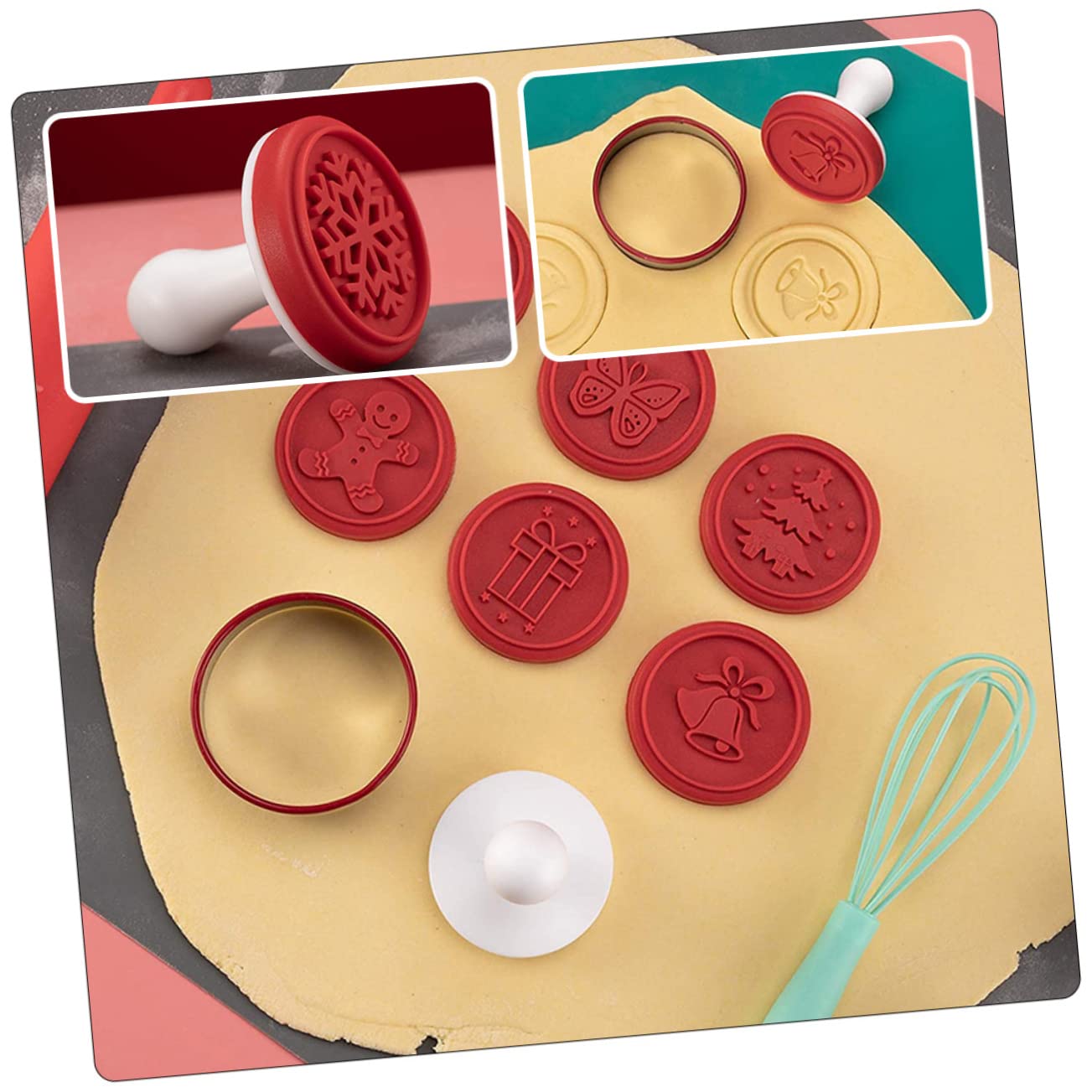 MAGICLULU 5 Juegos sello de galleta kitchen gadgets accesorios cocinita dibujos animados molde de pastel horneado sello decorativo para galletas accesorios para galletas gel de sílice rojo