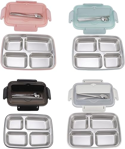 Miniatura 9 de Niiyen Lonchera portátil de acero inoxidable 304 Bento Box Lunch Containers Caja de almacenamiento de alimentos con 4 compartimentos vajilla para