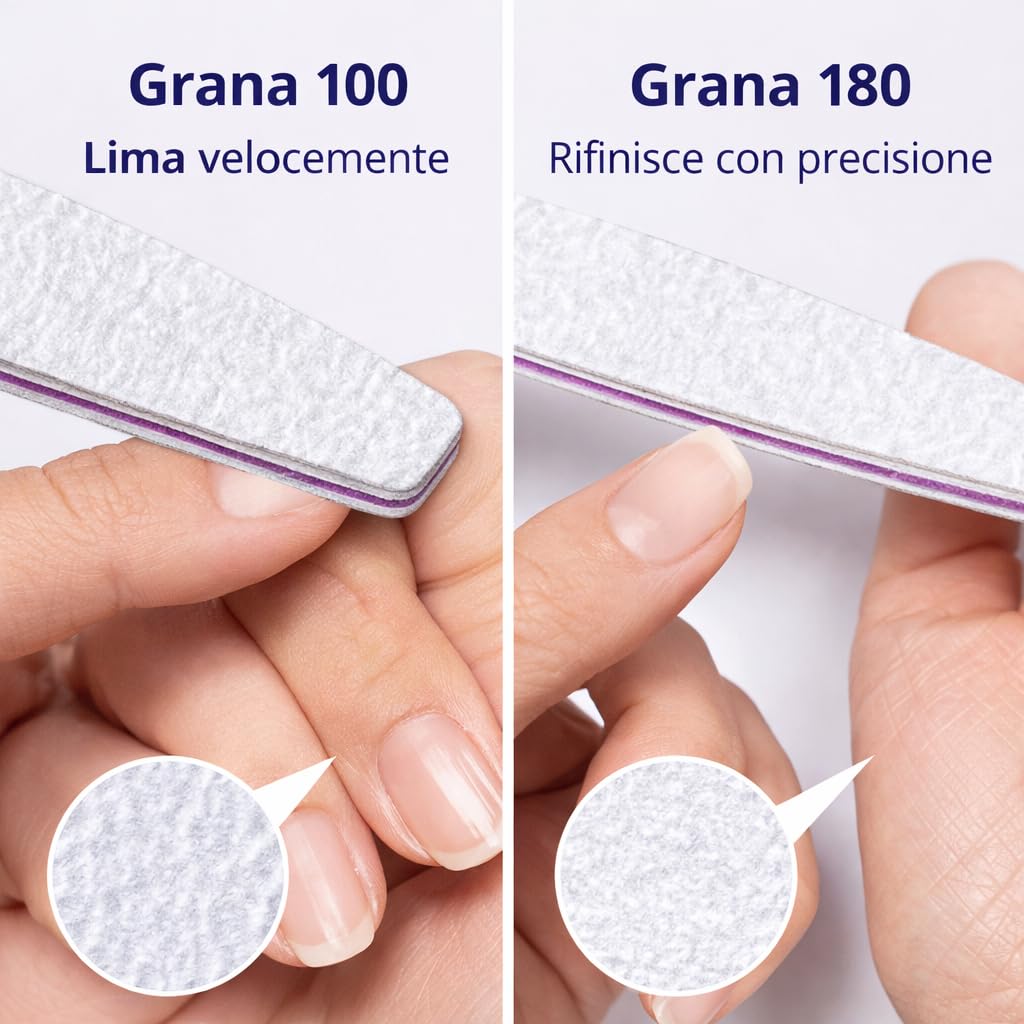 Kit 20 Lime per Unghie Professionali 100/180 | Doppia Grana per Manicure e Ricostruzione | Lime Unghie Resistenti per Uso Casa e Salone