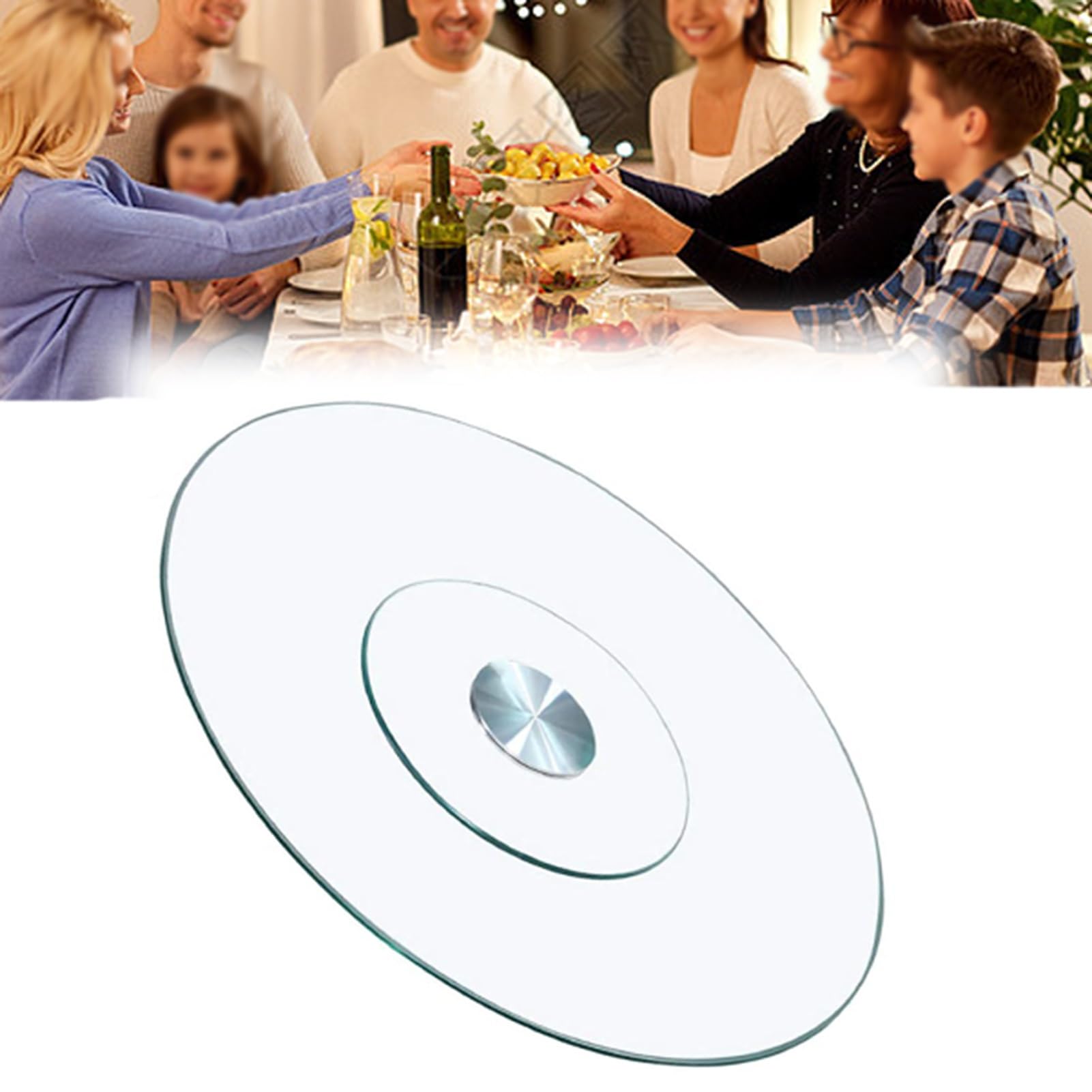 Plateau tournant pour table à manger ronde en verre de cuisine de 90cm