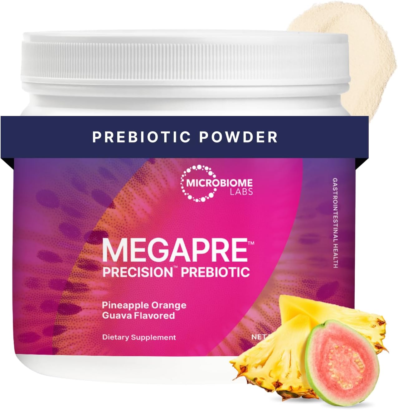 MegaPre Prebiotic Fiber Powder for Women, Men & Kids - Pineapple Orange Guava Prebiotic Fiber Supplement Powder with Clinically Tested Oligosaccharides for Microbial Support (5.1 Oz)