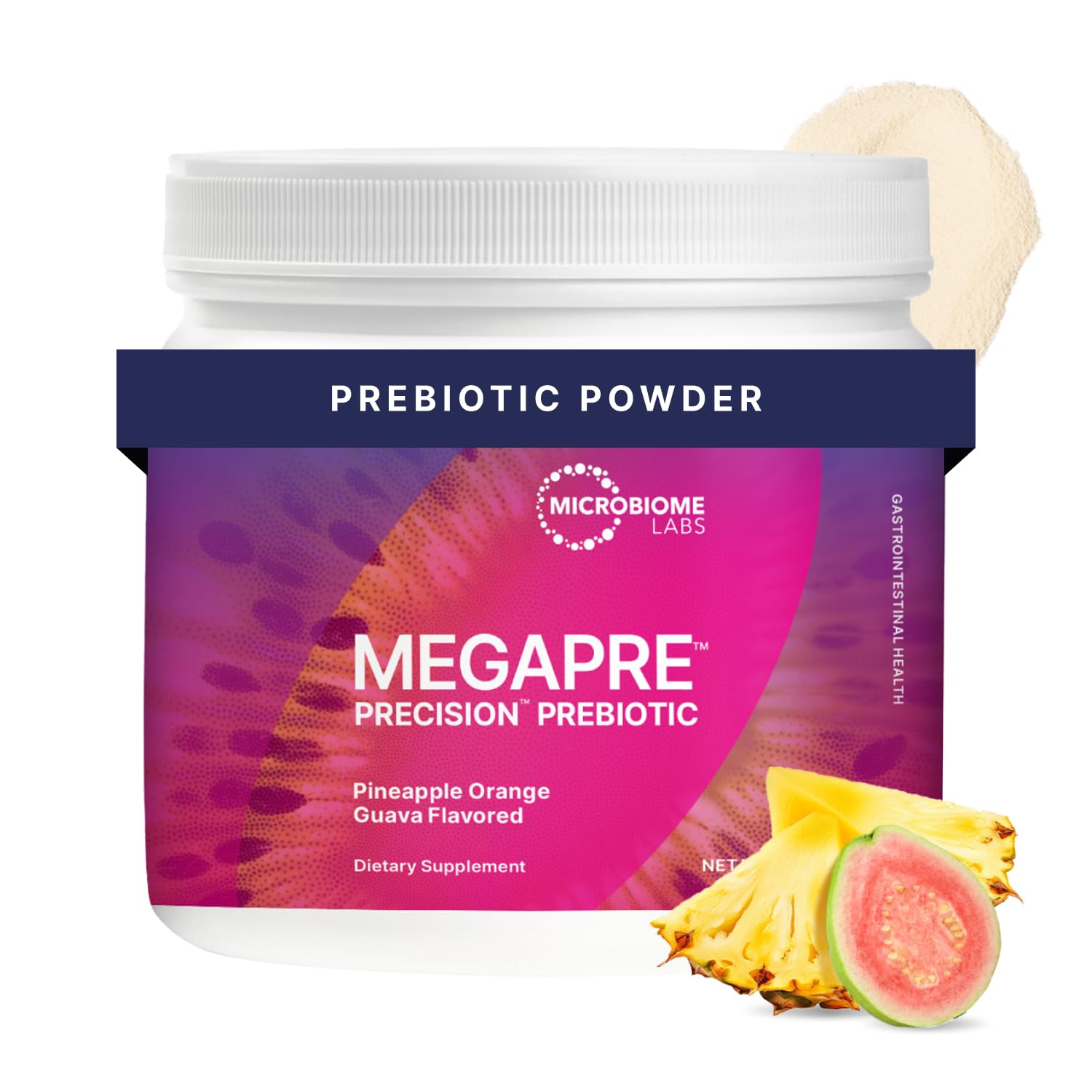 Microbiome Labs MegaPre Prebiotic Fiber Powder for Women, Men & Kids - Pineapple Orange Guava Prebiotic Fiber Supplement Powder with Clinically Tested Oligosaccharides for Microbial Support (5.5 Oz)